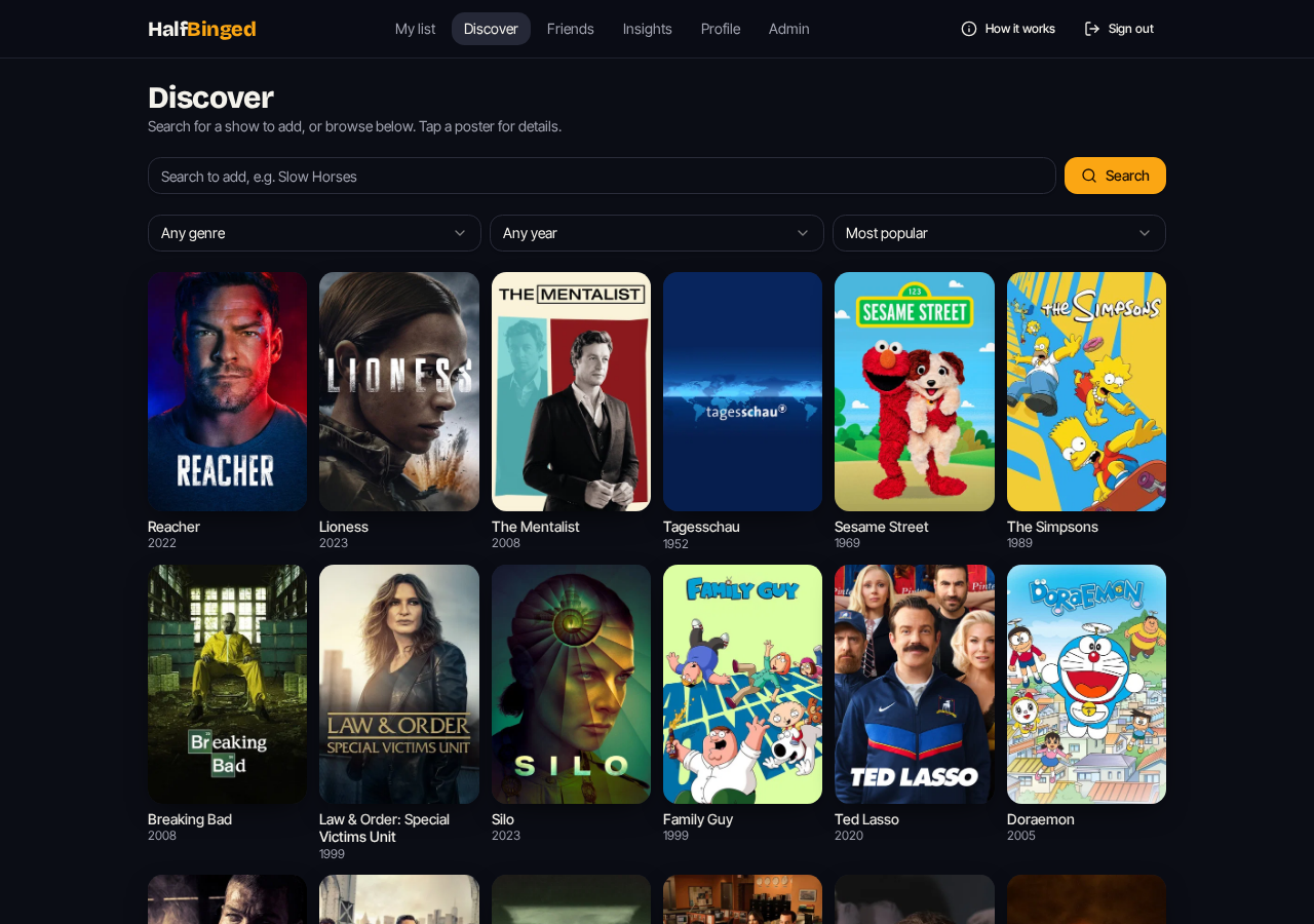 Discover page for searching and adding new TV series